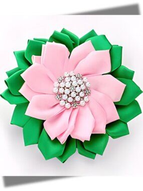 AKA Pink Green Floral Brooch Pearl Rhinestone Statement Pin